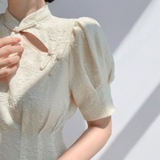 复古改良白色旗袍2024女装，夏季法式连衣裙短袖气质高级感裙子