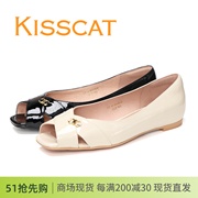 kisscat接吻猫2024年春季百搭通勤平底鞋，方头透气鱼嘴单鞋女