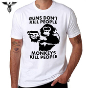 男女纯棉短袖T恤猴子举射击英文动物保护猩猩球崛起情侣炫酷装