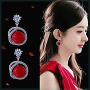 仿耳环女气质韩国不易耳坠短款吊坠红色耳饰新娘饰品