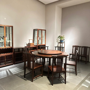 苏榫新中式餐桌椅组合家用实木餐桌饭桌榫卯结构带转盘圆桌饭店桌