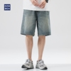 hansca2024休闲牛仔短裤，男青少年夏季宽松直筒，潮牌复古水洗五分裤