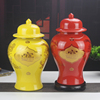 景德镇陶瓷器招财红黄将军罐，花瓶摆件客厅玄关电视柜装饰储物瓶罐