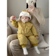 INS冬季童装棉服男童开衫棉衣套装婴童宝宝保暖加厚外出棉袄2件套