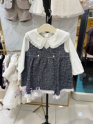 韩国童装24春女童娃娃领白色长袖t恤洋气背心裙，时尚公主范套装(范套装)