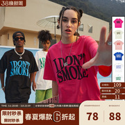 donsmoke22ss国潮logo玫红色短袖，情侣街头ins休闲半袖t恤男女上衣