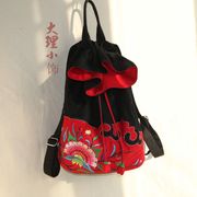 红色绣花背包中国风刺绣双肩包束口包民族风手提包红黑大气包刺绣