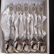 韩国进口玫瑰花不锈钢实心，扁筷子勺子叉子，304不锈钢餐具礼盒套装