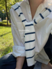 气质条纹蓝色针织羊绒披肩女2023外搭秋冬时尚洋气高档小坎肩