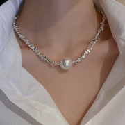珍珠几何不规则拼接项链欧美夸张设计感小众锁骨链个性潮流项饰女