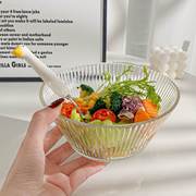 日式透明沙拉碗玻璃餐具一人食家用餐具套装水果甜品沙拉盘条纹碗