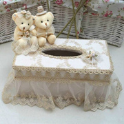 可爱熊纸巾盒复古公主，范纸巾盒蕾丝刺绣纸巾盒，居家车纸巾