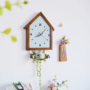 客厅创意实木钟表北欧田园清新个性时尚挂钟现代简约家用静音时钟