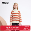 MQD童装女大童红色条纹半开领卫衣23冬艺术韩版刺绣时尚上衣
