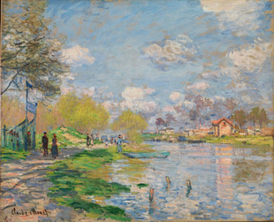 纯手绘油画装饰画田园风景Claude Monet莫奈塞纳河春天临摹仿制品
