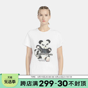Hipanda你好熊猫情侣款潮T设计潮牌女款毛绒熊印花基本短袖T恤