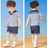 童装夏季韩版男童海军学院风条纹短袖棉T恤