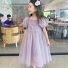 女童连衣裙夏装2024儿童洋气仙气公主长裙，紫色小女孩蓬蓬纱裙