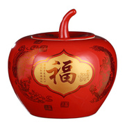 景德镇陶瓷器中国红福字苹果储物罐子双喜结婚客厅装饰品摆件