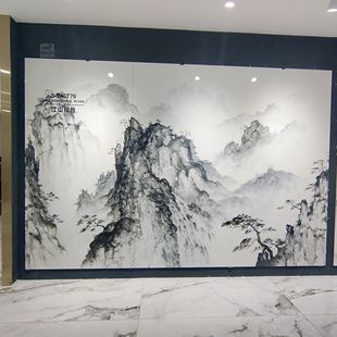 江山揽胜1200x2400岩板电视，背景墙连纹大板，大理石客厅悬空新中式
