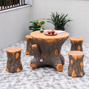 户外庭院茶桌椅整装阳台露台室外休闲花园仿木根雕泡水泥圆形茶几