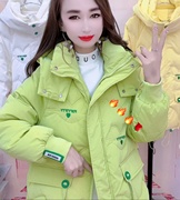 短款羽绒棉服女2023年冬装韩版连帽加厚绿色小个子保暖外套女