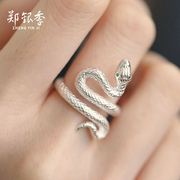 s999足银蛇形潮人个性食指，夸张戒指女小众，设计高级感简约男生纯银