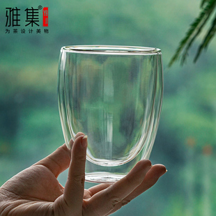 雅集茶具双层玻璃杯极简杯防烫绿茶杯，水果茶杯家用办公玻璃水杯子