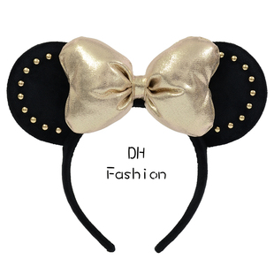 迪士尼乐园游玩发箍金色，质感头箍原创发饰，蝴蝶结发卡米奇米妮耳朵