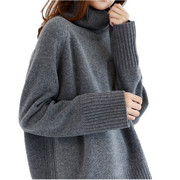 高品质加厚女羊毛衫羊毛慵懒高领，毛衣宽松短款套头针织衫
