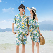 情侣装夏季岛服沙滩套装，男短袖花衬衫女裙夏威夷海边休闲度假短裤