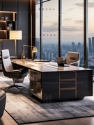 现代大班桌 老板桌轻奢高级感 迪拜总裁桌定制 阿联酋办公桌 高端