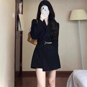 黑色西装外套女设计感掐腰西装上衣韩系气质淑女风小个子高级轻熟