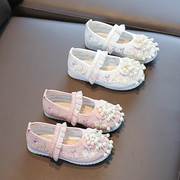 儿童汉服鞋子女童绣花鞋手工珍珠串中国风古代鞋女生古装鞋演出鞋