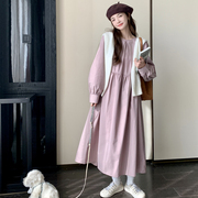 粉紫色长袖连衣裙女春秋2023法式宽松大码显瘦洋气减龄长裙