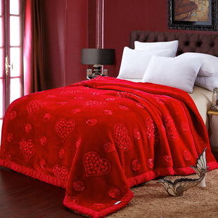 结婚用红毛毯喜被子陪嫁婚庆，大红盖毯双层加厚冬季绒毯子高档送礼