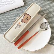 便携式餐具套装304不锈钢筷子勺子一人用便携盒三件套收纳盒餐具