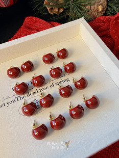 《车厘子红》复古法式简约高级感酒红色显白耳钉耳夹圣诞新年耳环