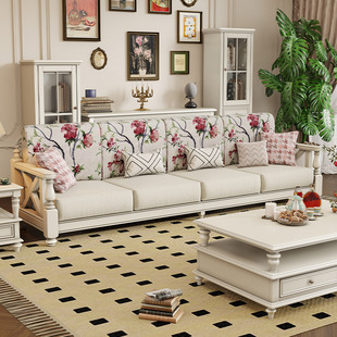美式白色沙发实木布艺，复古小美乡村小户型客厅，家具三人位123组合