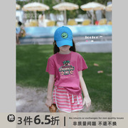 史豌豆女童夏装2023海岛风椰树印花短袖t恤儿童舒适休闲上衣