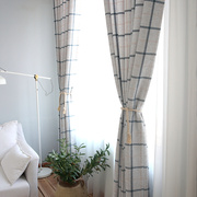 现代简约格子窗帘 遮光北欧日式文艺清新仿棉麻亚麻客厅卧室 宝利