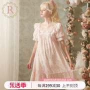 rosetree纯棉睡裙夏季女短袖，蕾丝甜美可爱少女，宫廷公主风睡衣夏天