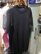 羊毛连衣裙套头短袖，修身深灰色，单件圆领针织美