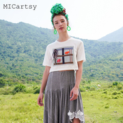 micartsy王紫珊2020夏季手工钉珠，编织珠花艺术图案短袖t恤女