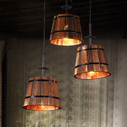 美式工业风餐厅吧台三头木桶水桶吊灯个性创意饭店咖啡厅餐饮灯具