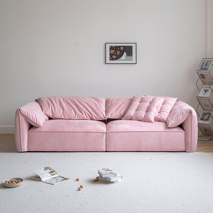 大象耳朵沙发磨砂布，粉色意式直排客厅超深坐宽设计师款baxter沙发