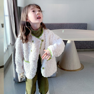 女童羊羔毛外套(毛外套)2023秋冬装儿童，韩版洋气保暖宝宝，加厚毛毛衣(毛毛衣)潮