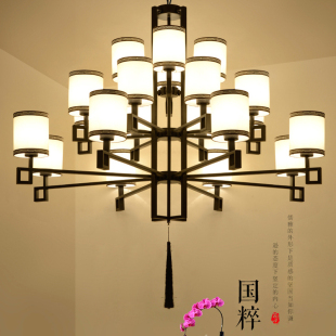 新中式复式楼吊灯简约复古中国风，客厅别墅书房酒店，餐厅包厢灯商用
