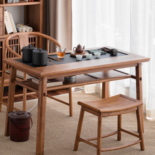 溪木工坊新中式阳台茶桌实木家用小型茶台老榆木喝茶桌椅