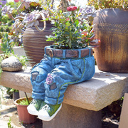 牛仔裤花盆庭院设计装饰树脂蓝色创意艺术花盆时尚摆件装饰